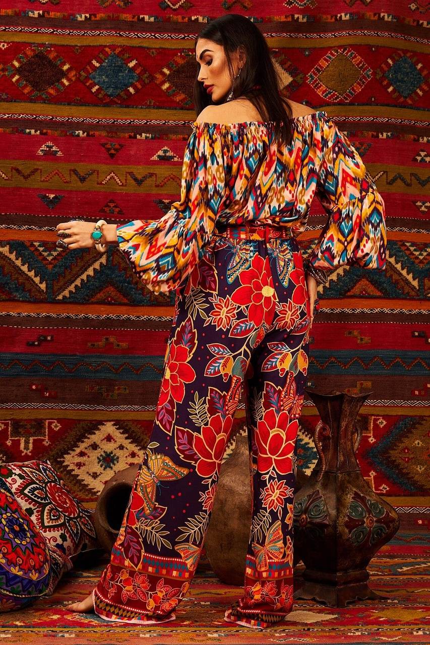 Yacamim Printed Fabric Belt Trousers