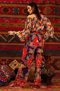 Yacamim Printed Fabric Belt Trousers