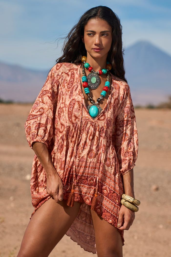 Yacamim B19 Mullet Tunic with Lurex Paisley Print