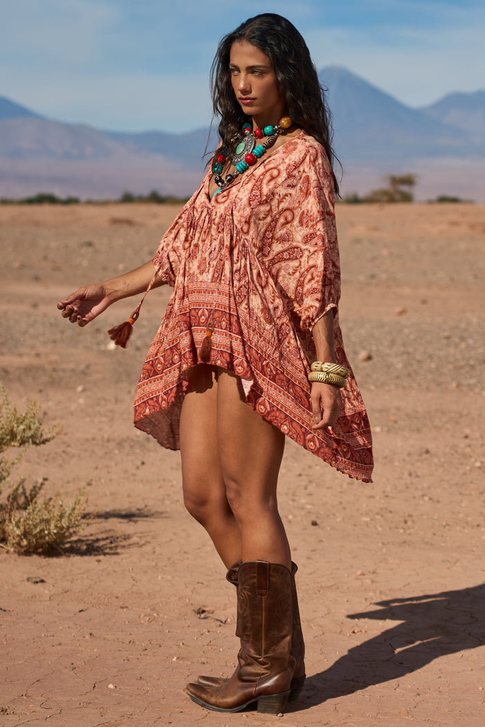 Yacamim B19 Mullet Tunic with Lurex Paisley Print