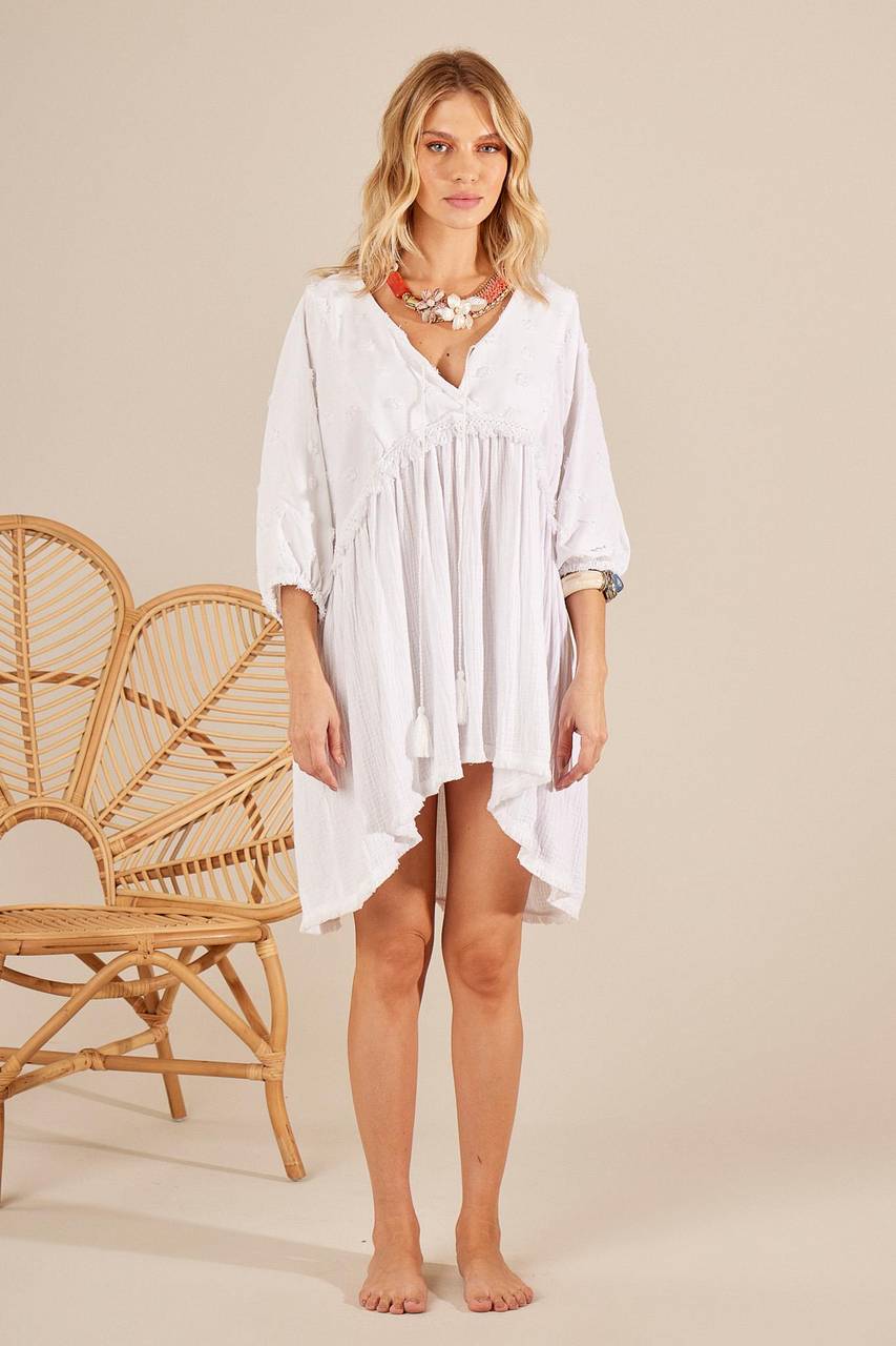 Yacamim B8 Loose 3/4 Sleeve Blouse White