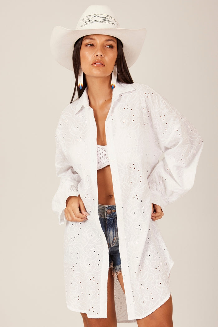 Chemise Clássica Broderie Branco Yacamim M8