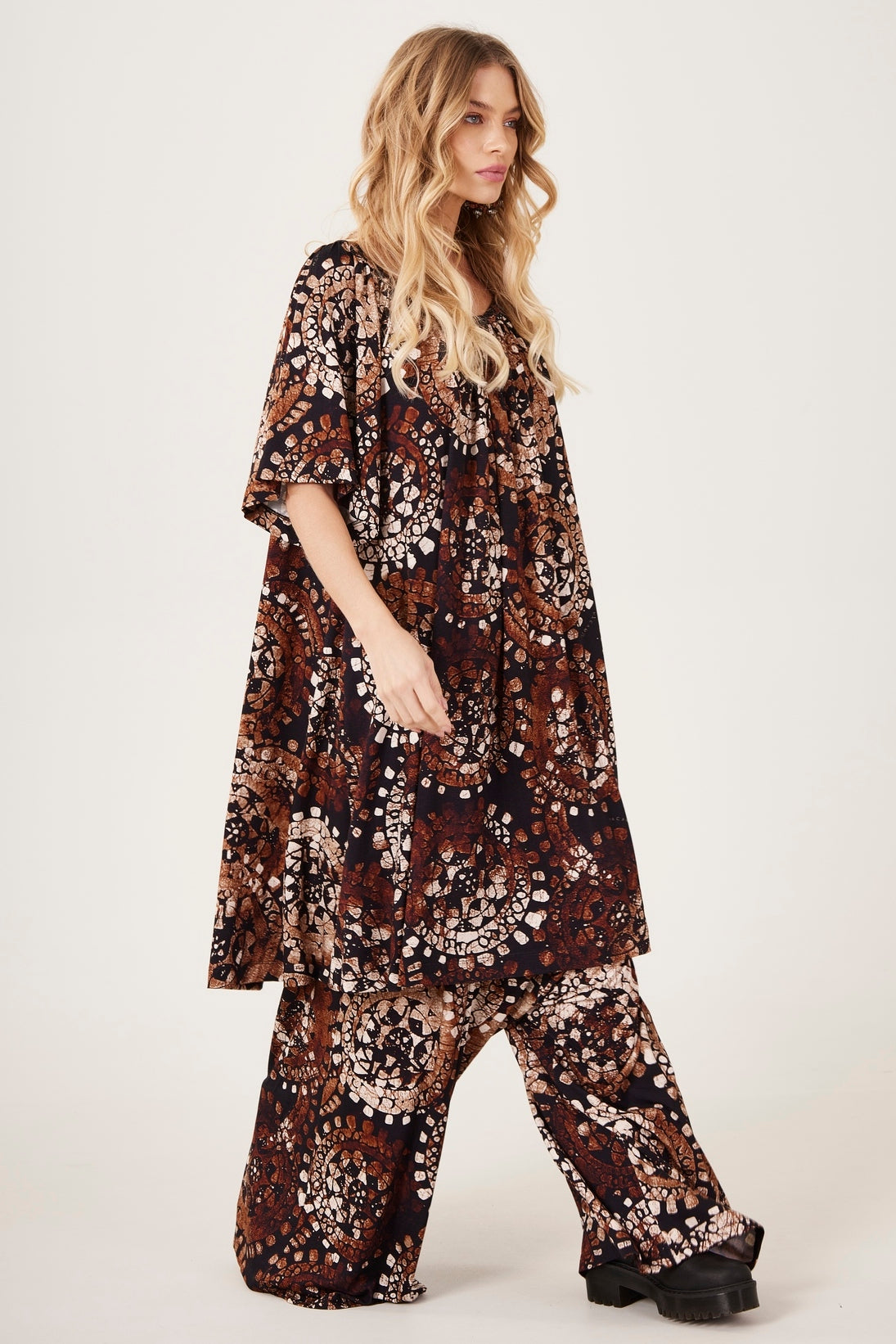 Yacamim H10 Brown Batik Print Sarouel Palazzo Pants