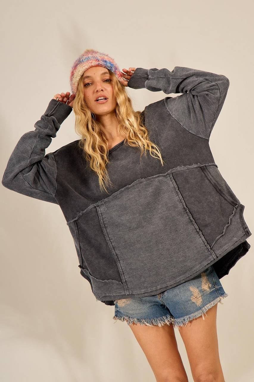 Yacamim A31 Oversized Long Sleeve Graphite Sweatshirt