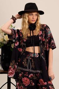 Yacamim A3 Black Printed Loose Short Sleeve Shirt