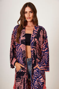Yacamim J6 Printed Black and Pink Long Kimono