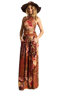 Yacamim Brown Printed Palazzo Pants with Elastic Waistband -i2