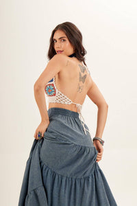 Yacamim Washed Teal Linen Long Skirt
