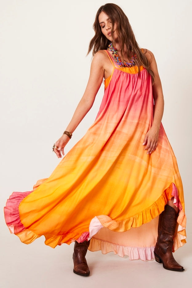 Yacamim D16 Pink and Orange Ombre Midi Slip Dress