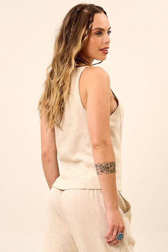 Yacamim A21 Beige Viscose-Linen Vest with Coconut Buttons