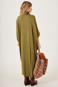 Yacamim 3/4 Sleeve Long Shirtdress Military Green M3 Plain