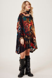 Loose Blouse with Rhinestones Exclusive Floral Leopard Print Yacamim S2