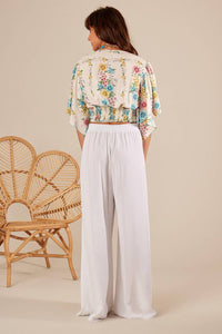 White Yacamim A5 Palazzo Pants with Front Overlay