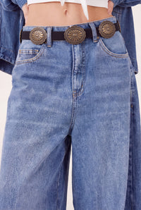 Yacamim Black Leather Belt With Old Gold Buckle #980