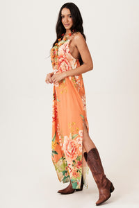 Yacamim D19 Orange Printed Long Dress with Adjustable Straps
