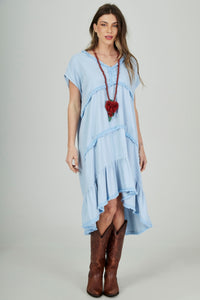 Light Blue Viscolinho Mullet Mini Dress Yacamim D4