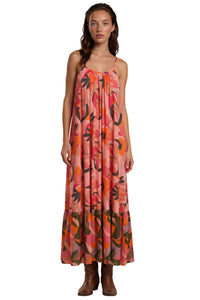 Vestido Midi Com Alças Reguláveis Rosa Estampado Yacamim E21
