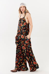 Yacamim Black Paisley Print Long Jumpsuit O1