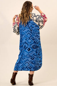 Yacamim K9 Blue Patchwork Flowy Chemise with Puffy Long Sleeves