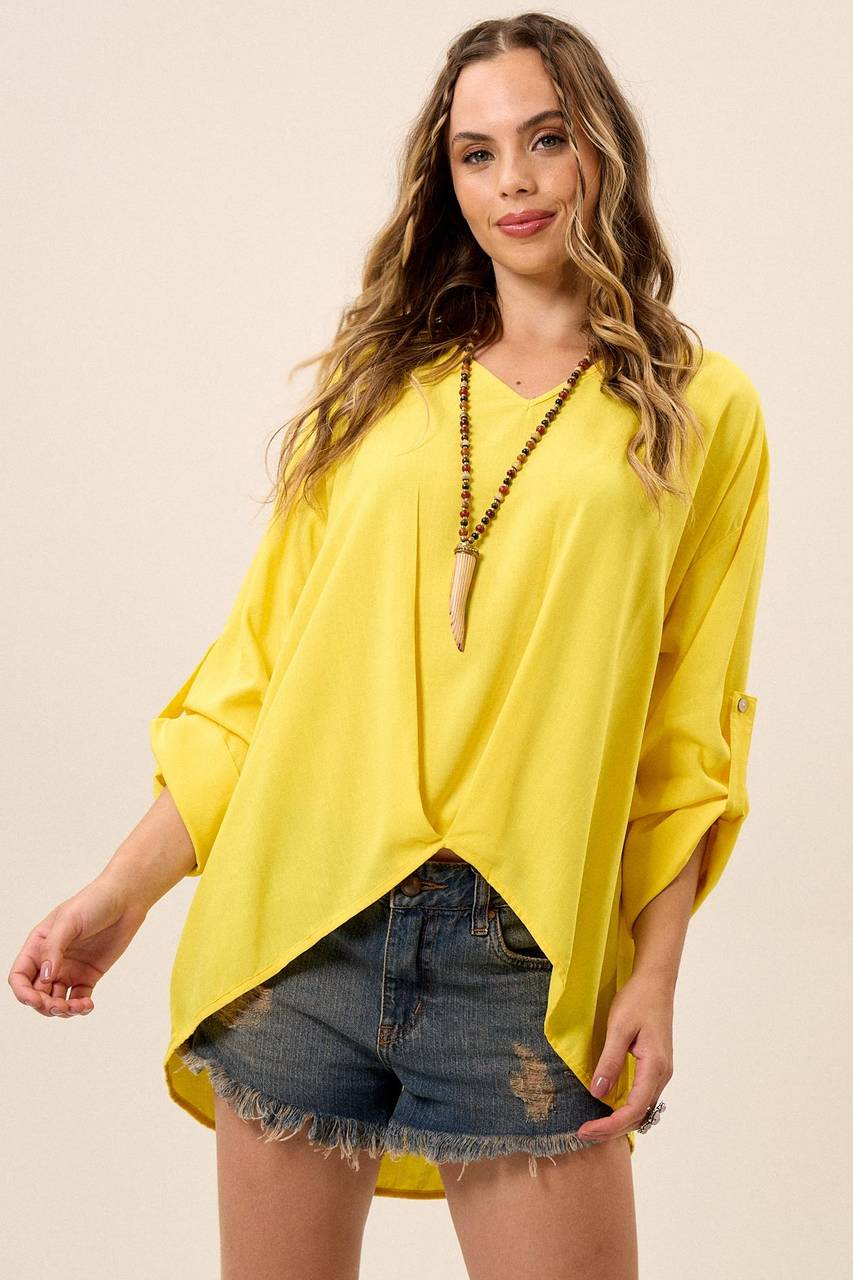 Yacamim Yellow V-Neck Basic T-shirt