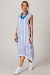Yacamim E13 Light Blue Striped Midi Tank Dress