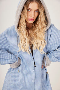 Yacamim K7 Light Blue Plaid Hooded Jacket