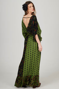 Yacamim E18 Green Polka Dot Patchwork Long Dress