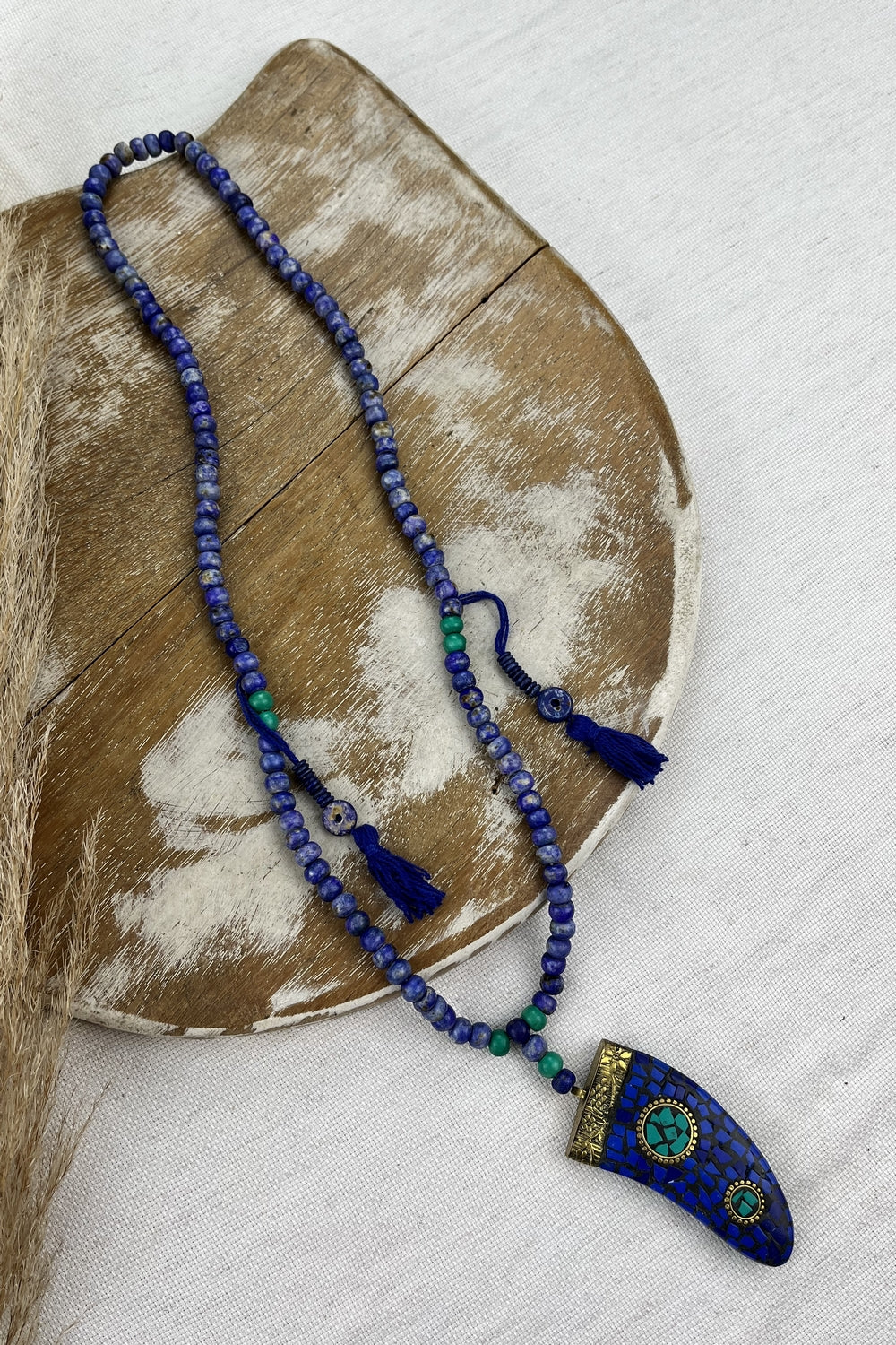 Yacamim Handmade Blue Necklace With Mosaic Tooth Pendant #195
