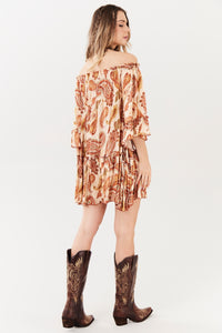 Yacamim E22 Beige Lurex Bardot Mini Dress