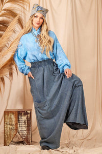 Yacamim H5 High-Waisted Blue Mélange Harem Pants