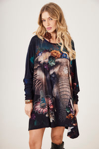 Loose Blouse with Embellishments and Exclusive Yacamim Elephant Print S5