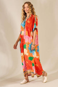 Yacamim Printed Red Long Shirt with Short Sleeves