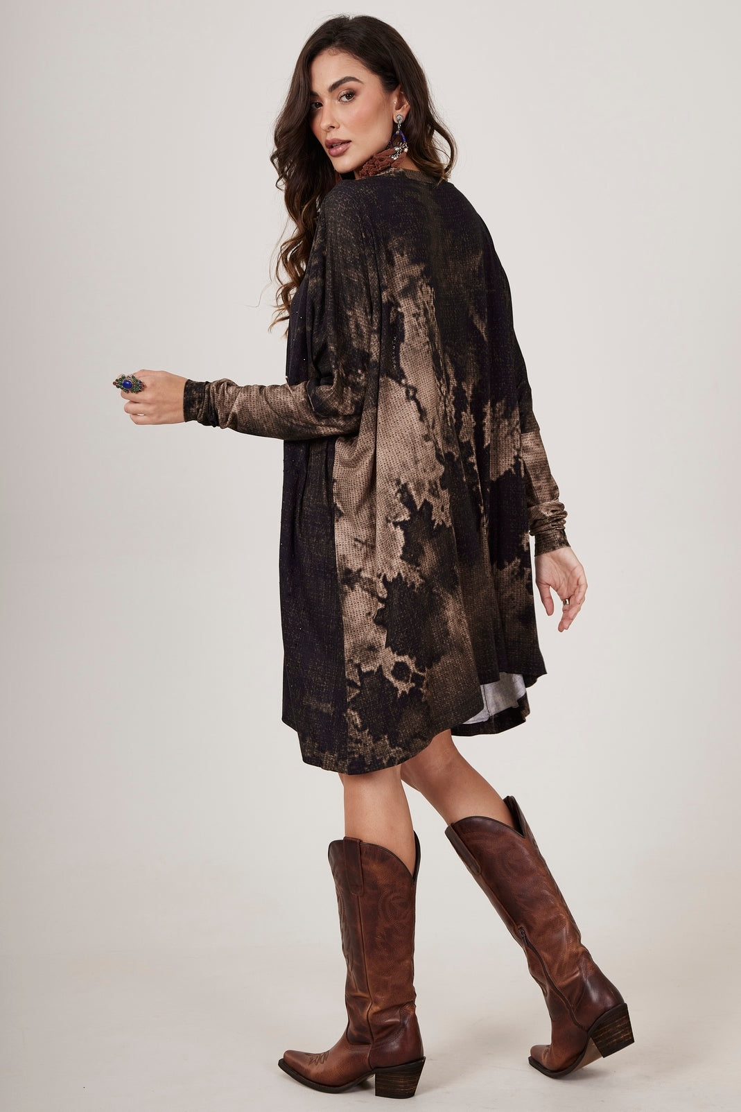 Yacamim B5 Black Wide Tunic with Horse Print and Rhinestones