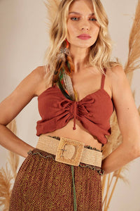 Yacamim Brown Shirred Cropped Top