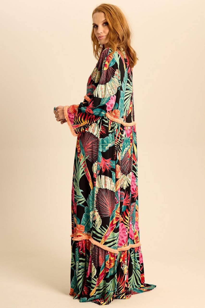 Yacamim Long Floral Print Long Sleeve Dress C9