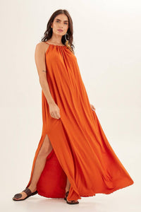 Yacamim Orange Halterneck Long Dress