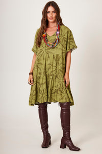Yacamim Green V-Neck Short Dress C23