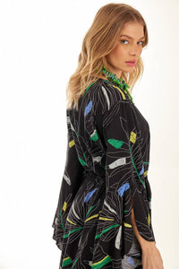 Yacamim Black Printed Long Sleeve Mullet Shirt