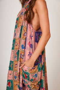 Yacamim Pink Wide Long Dress with Geometric Print E6