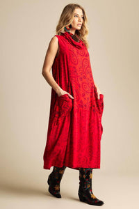 Yacamim Cashmere Red Turtleneck Midi Dress