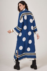Yacamim N8 Dark Blue Polka Dot Print Loose Midi Shirt