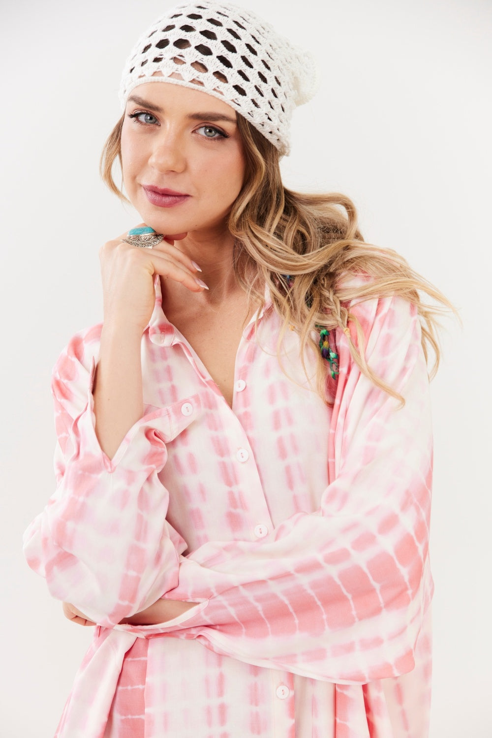 Yacamim M8 Pink Digital Tie-Dye Midi Shirt