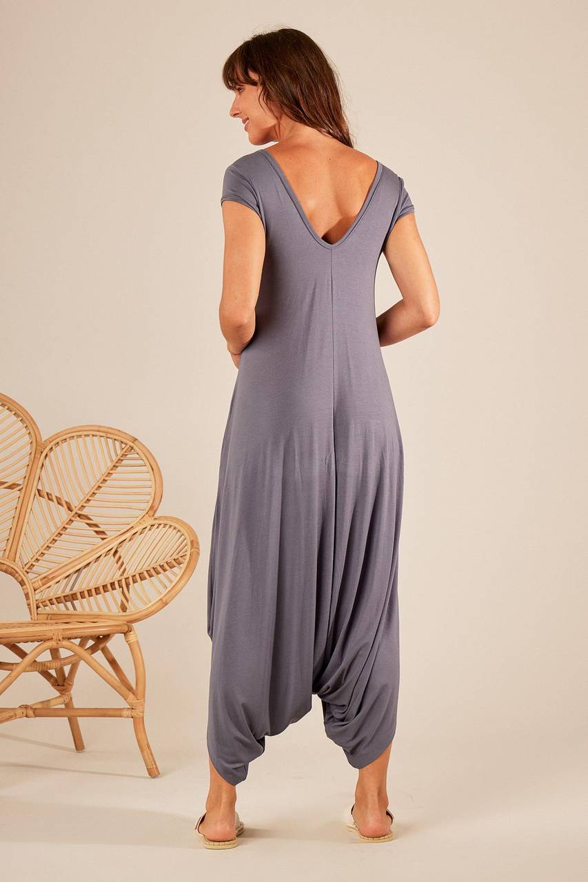 Yacamim Pink Exclusive Print Short-Sleeve Harem Jumpsuit