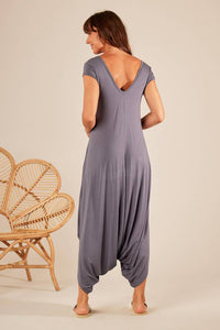Yacamim Pink Exclusive Print Short-Sleeve Harem Jumpsuit