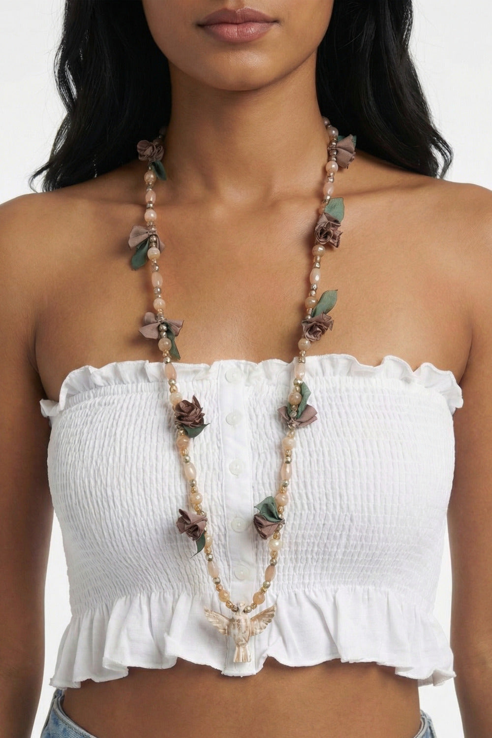 Necklace Holy Spirit Grey Flowers Yacamim #846