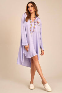 Yacamim Lilac Striped Oversized Shirt with Back Print