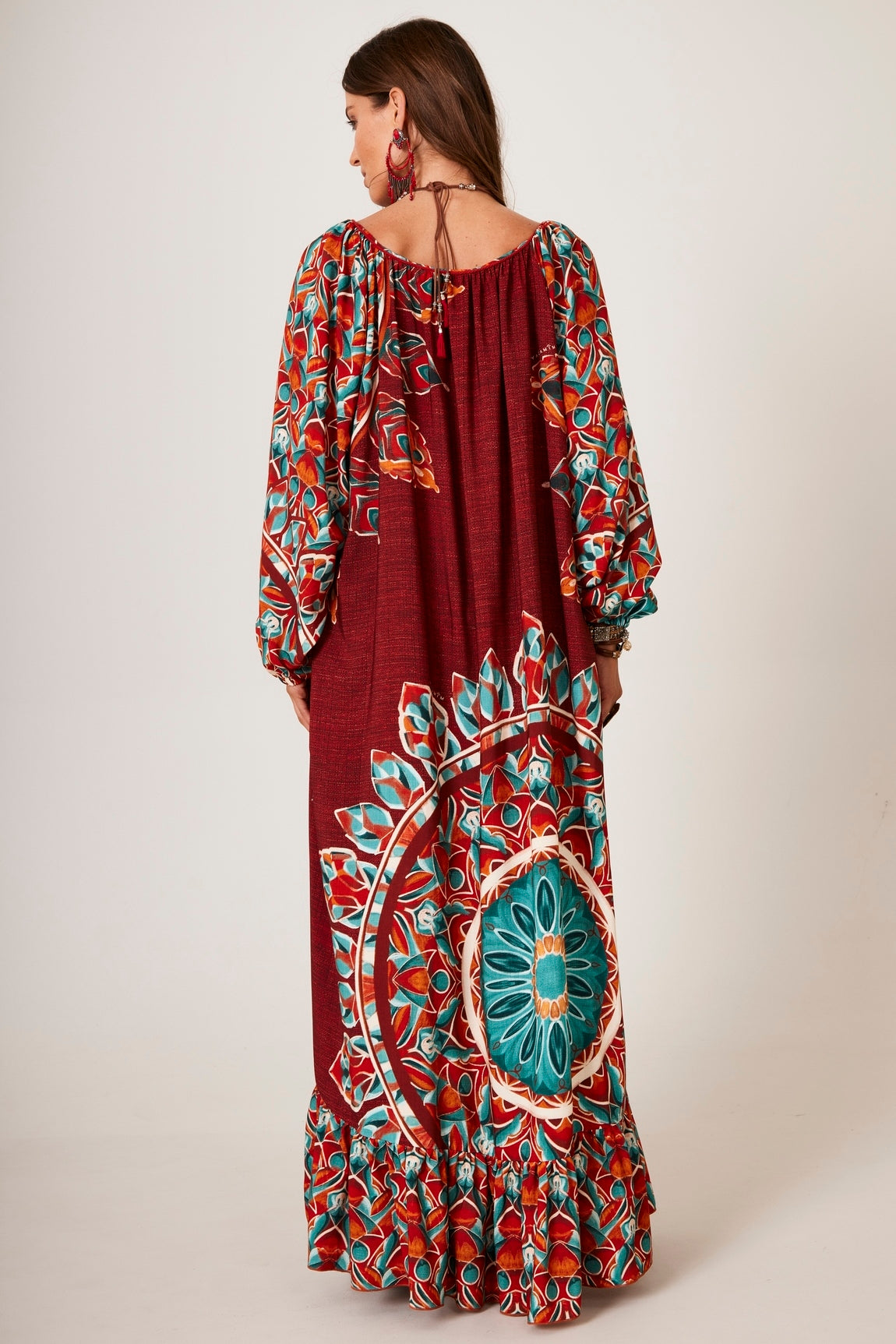 Yacamim Terracotta Long Dress with Mandala Print E2