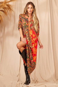 Yacamim C9 Orange Patchwork Midi Dress with 3/4 Sleeves