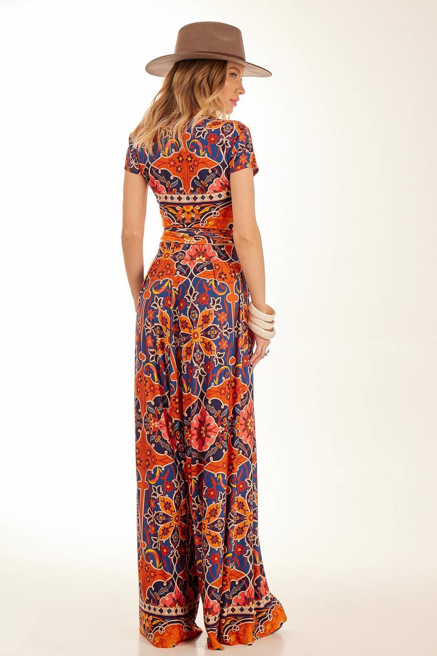 Yacamim Orange Printed Sarouel Palazzo Pants