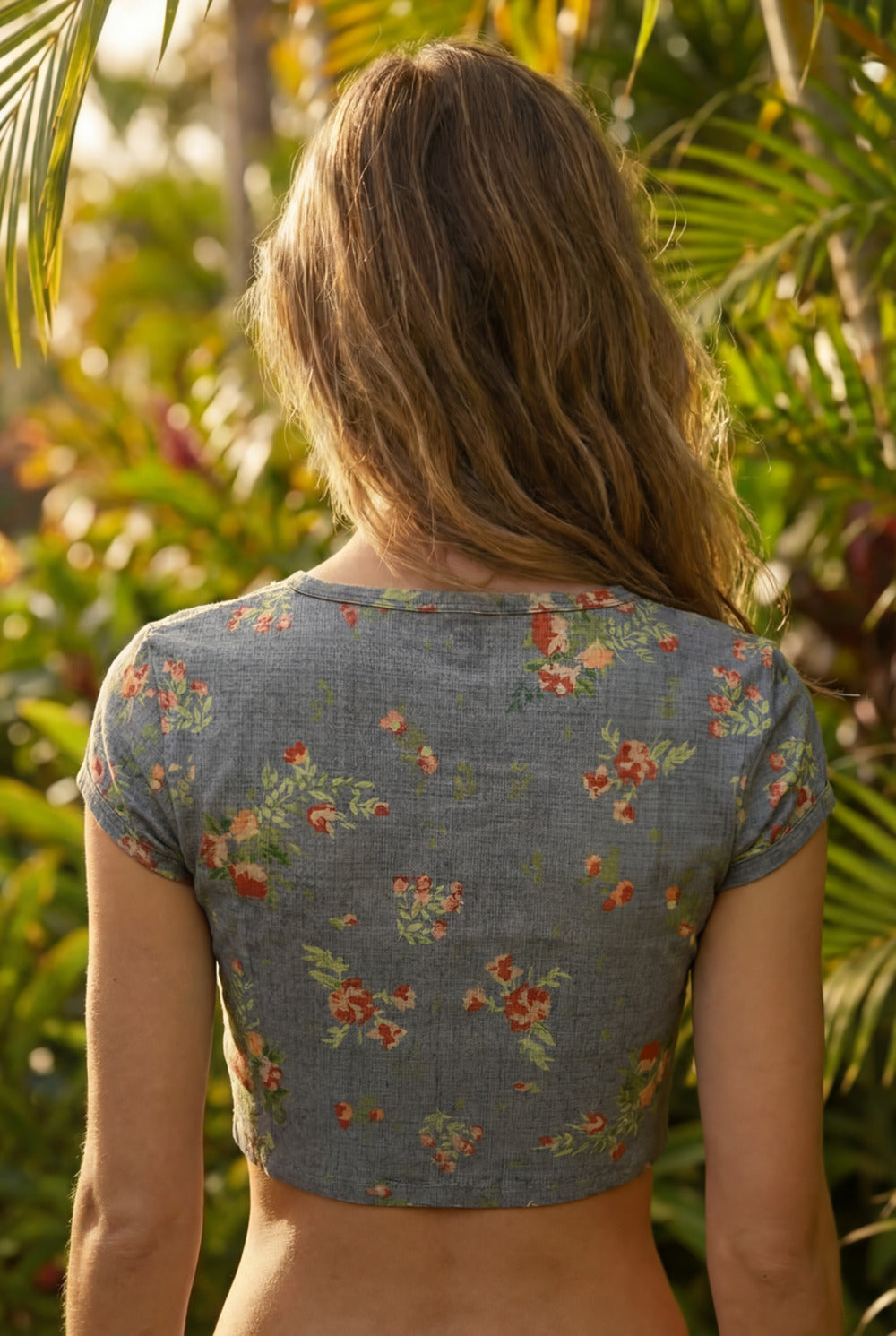 Yacamim Gray Printed Cotton Cropped Top B4